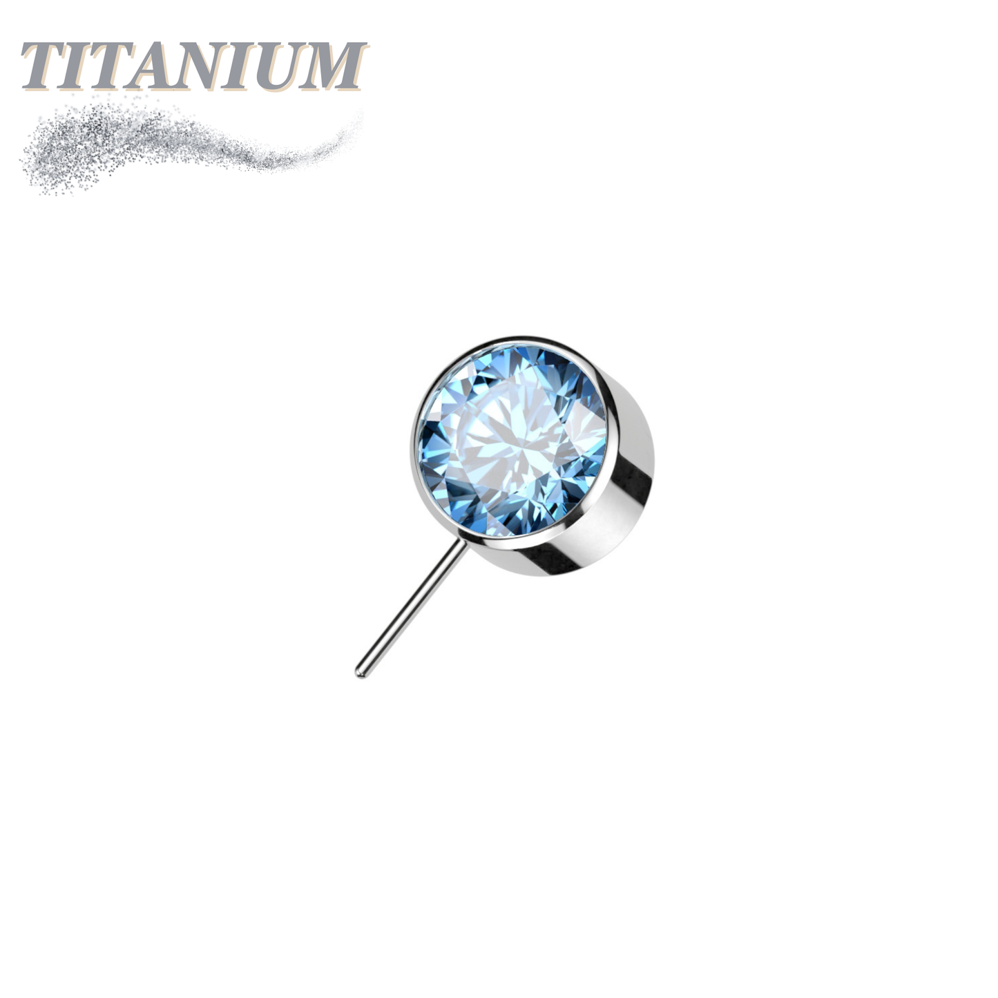 Titanium Threadless Front Facing Zircon Bezel Set Gem (Top Only)