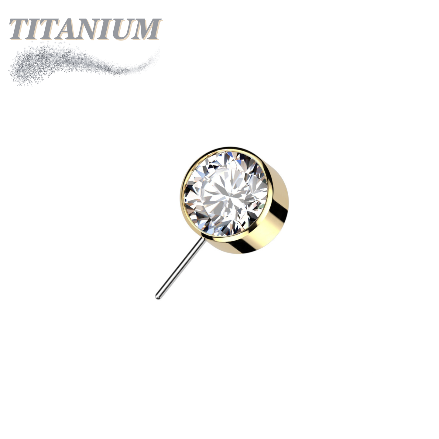 Titanium Threadless Front Facing Zircon Bezel Set Gem (Top Only)