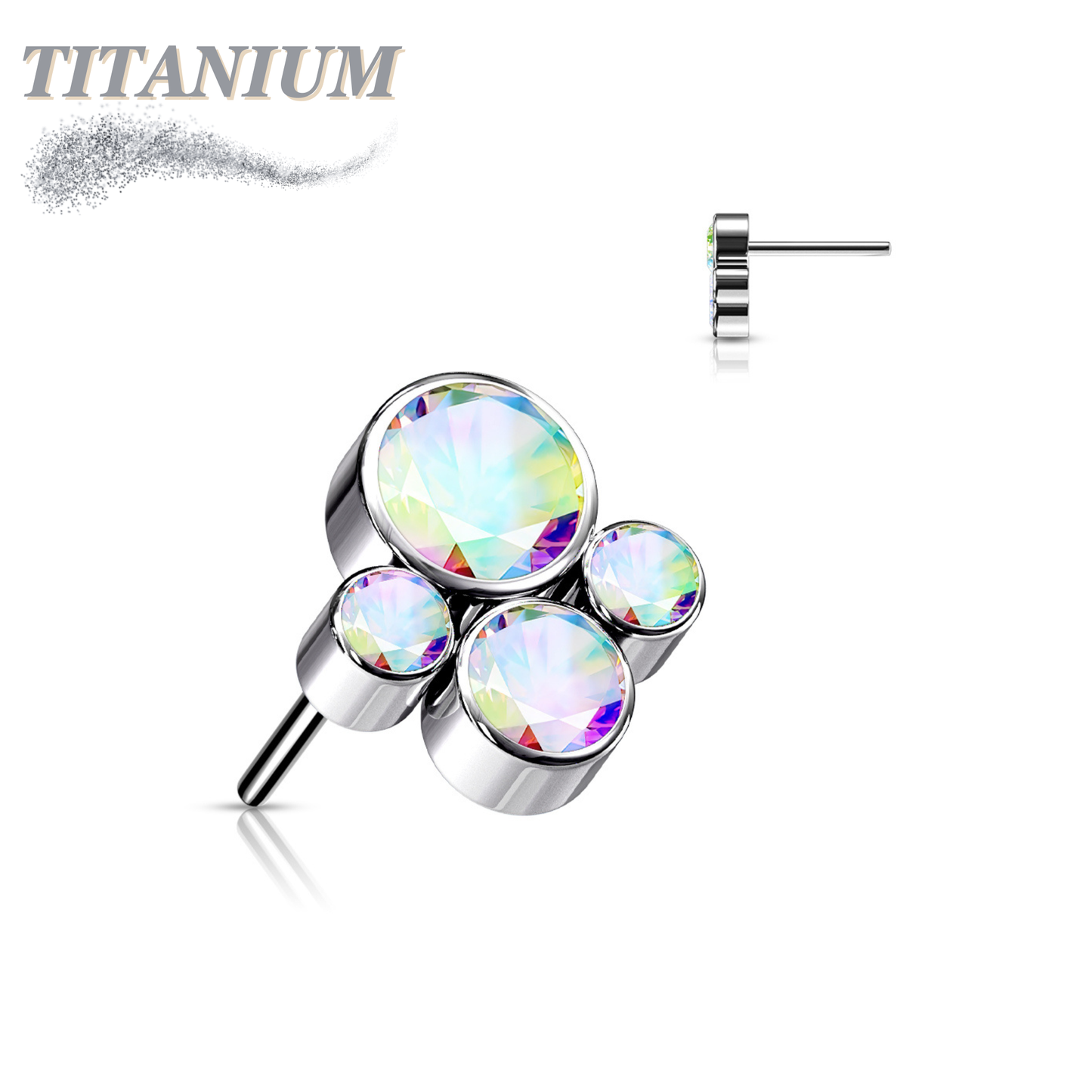 Titanium Threadless 4 Gem Pet Paw (Top Only)