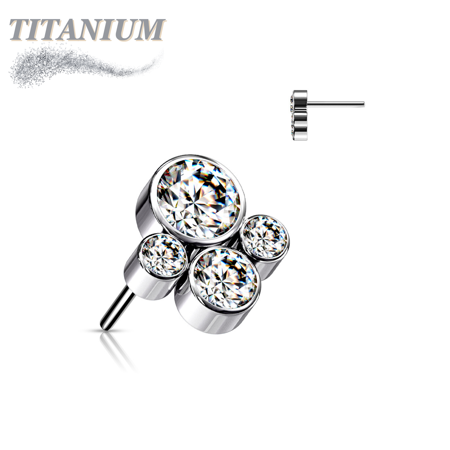 Titanium Threadless 4 Gem Pet Paw (Top Only)