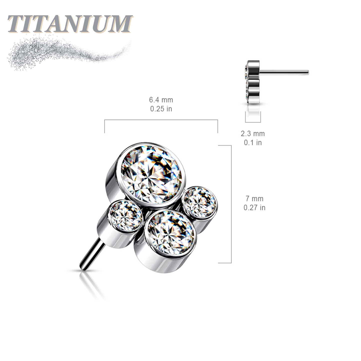 Titanium Threadless 4 Gem Pet Paw (Top Only)