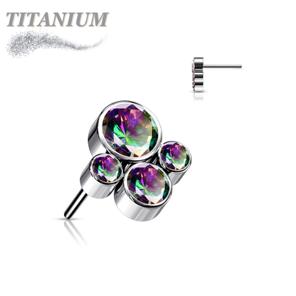 Titanium Threadless 4 Gem Pet Paw (Top Only)