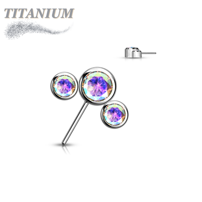 Titanium Threadless Front Facing 3 CZ Bezel Curve (Top Only)