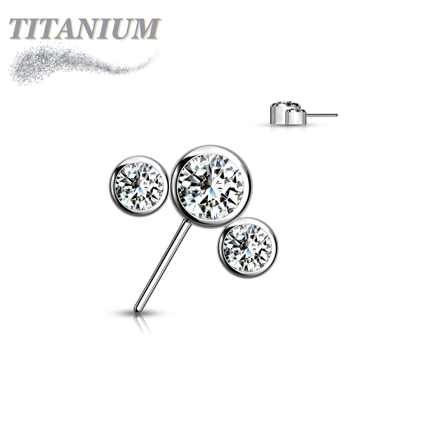 Titanium Threadless Front Facing 3 CZ Bezel Curve (Top Only)