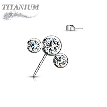 Titanium Threadless Front Facing 3 CZ Bezel Curve (Top Only)