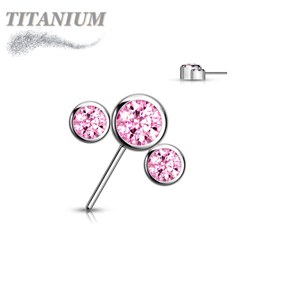 Titanium Threadless Front Facing 3 CZ Bezel Curve (Top Only)