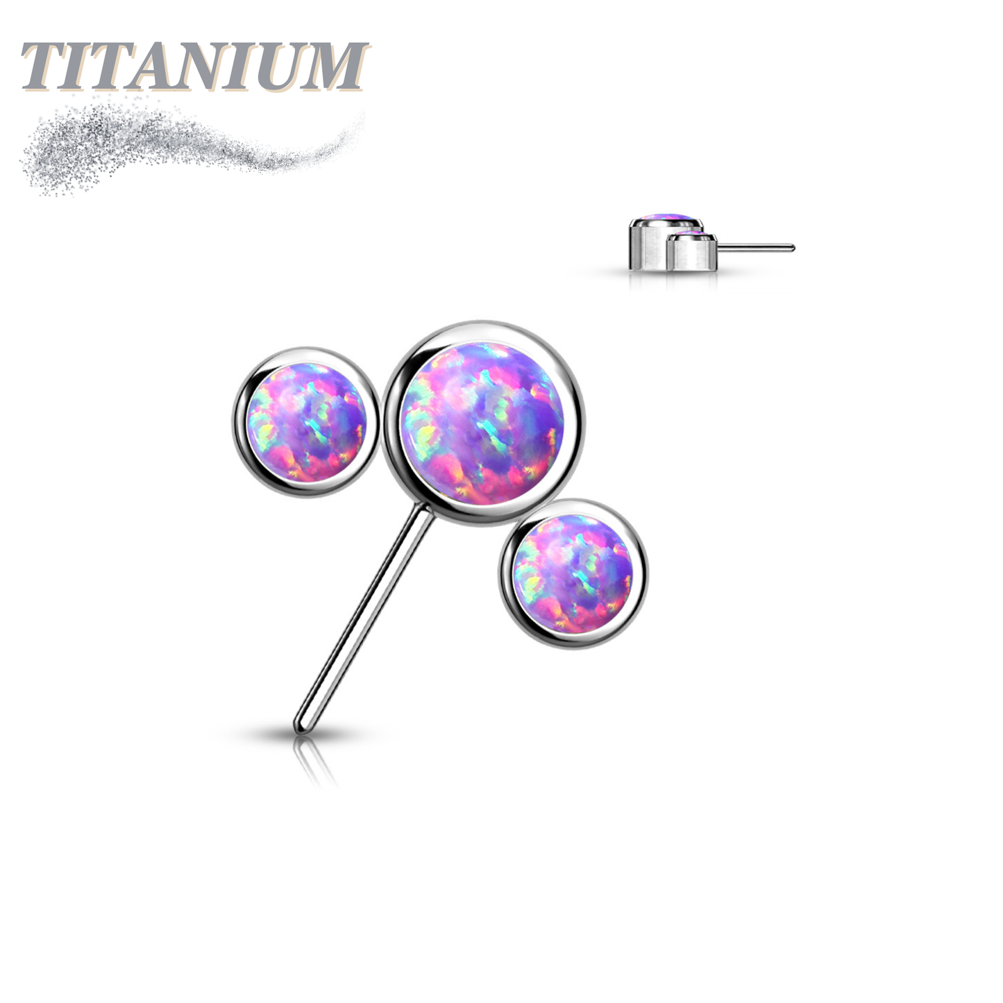 Titanium Threadless Front Facing 3 Opal Curve (Top Only)