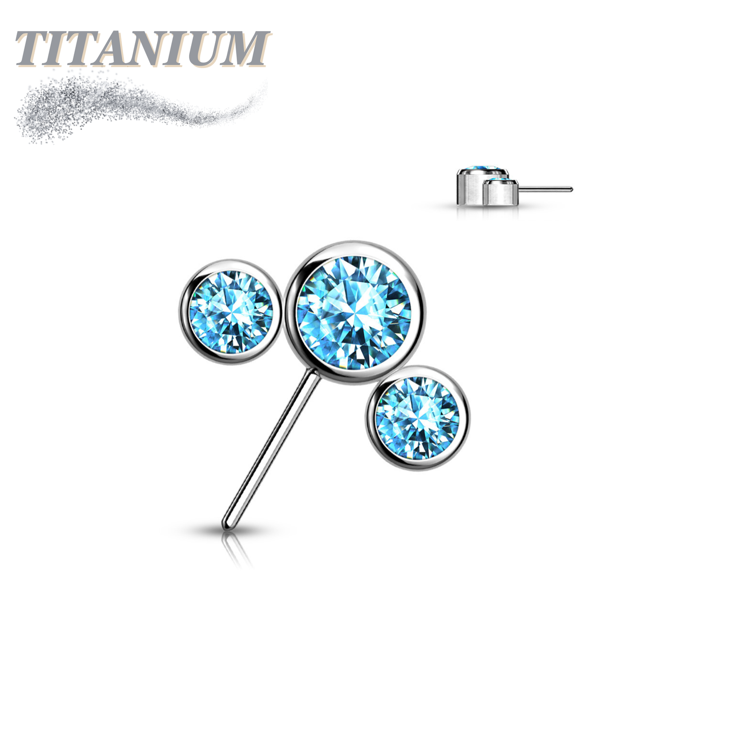 Titanium Threadless Front Facing 3 CZ Bezel Curve (Top Only)