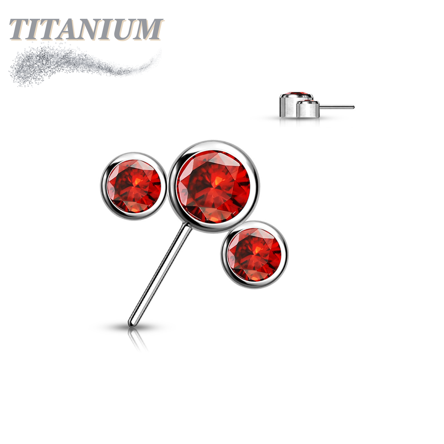 Titanium Threadless Front Facing 3 CZ Bezel Curve (Top Only)