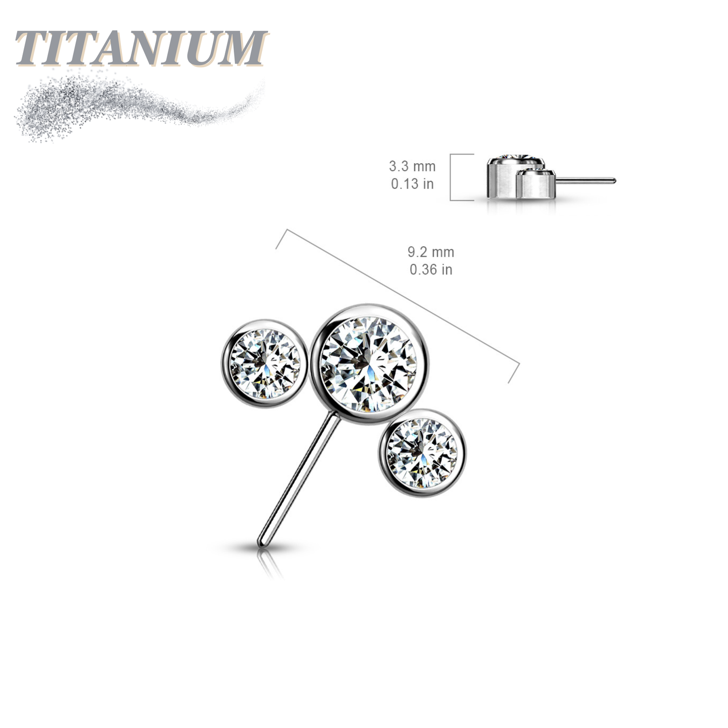 Titanium Threadless Front Facing 3 CZ Bezel Curve (Top Only)