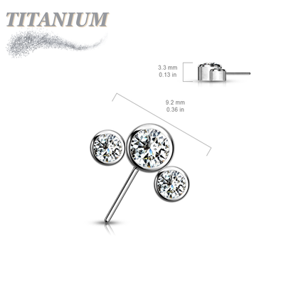 Titanium Threadless Front Facing 3 CZ Bezel Curve (Top Only)