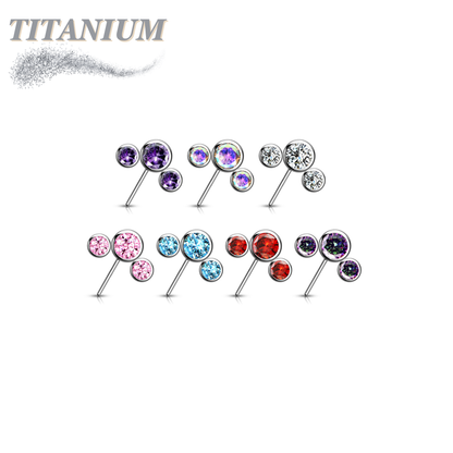 Titanium Threadless Front Facing 3 CZ Bezel Curve (Top Only)