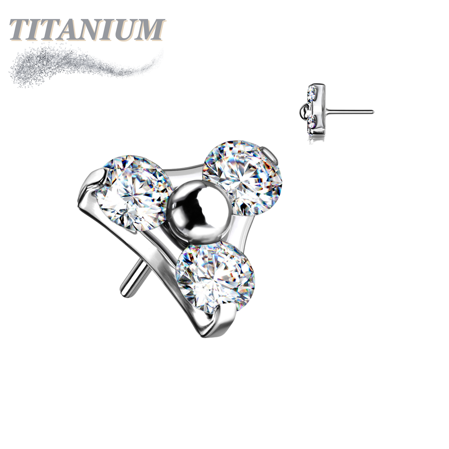 Titanium Threadless Zircon Trinity Triangle (Top Only)
