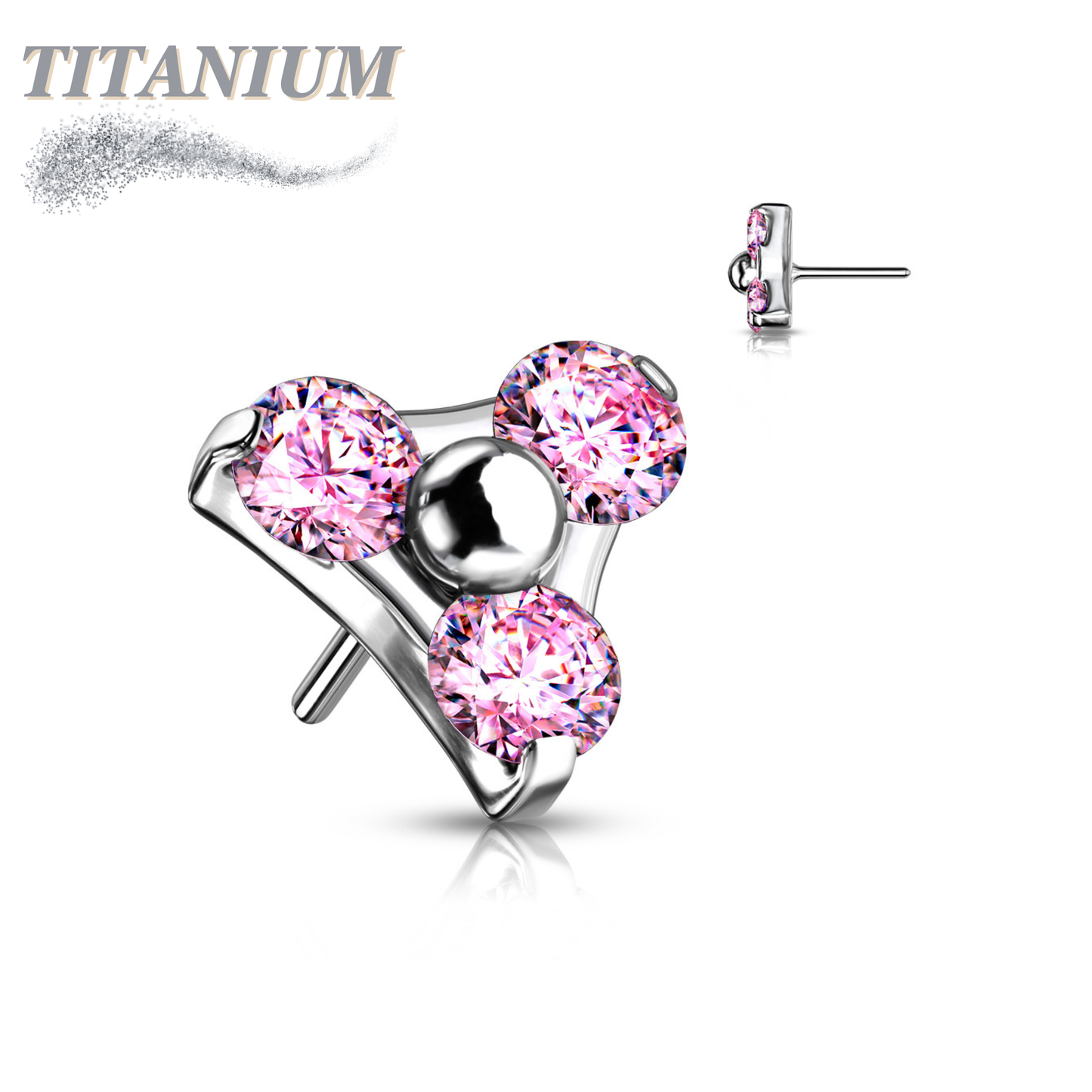Titanium Threadless Zircon Trinity Triangle (Top Only)