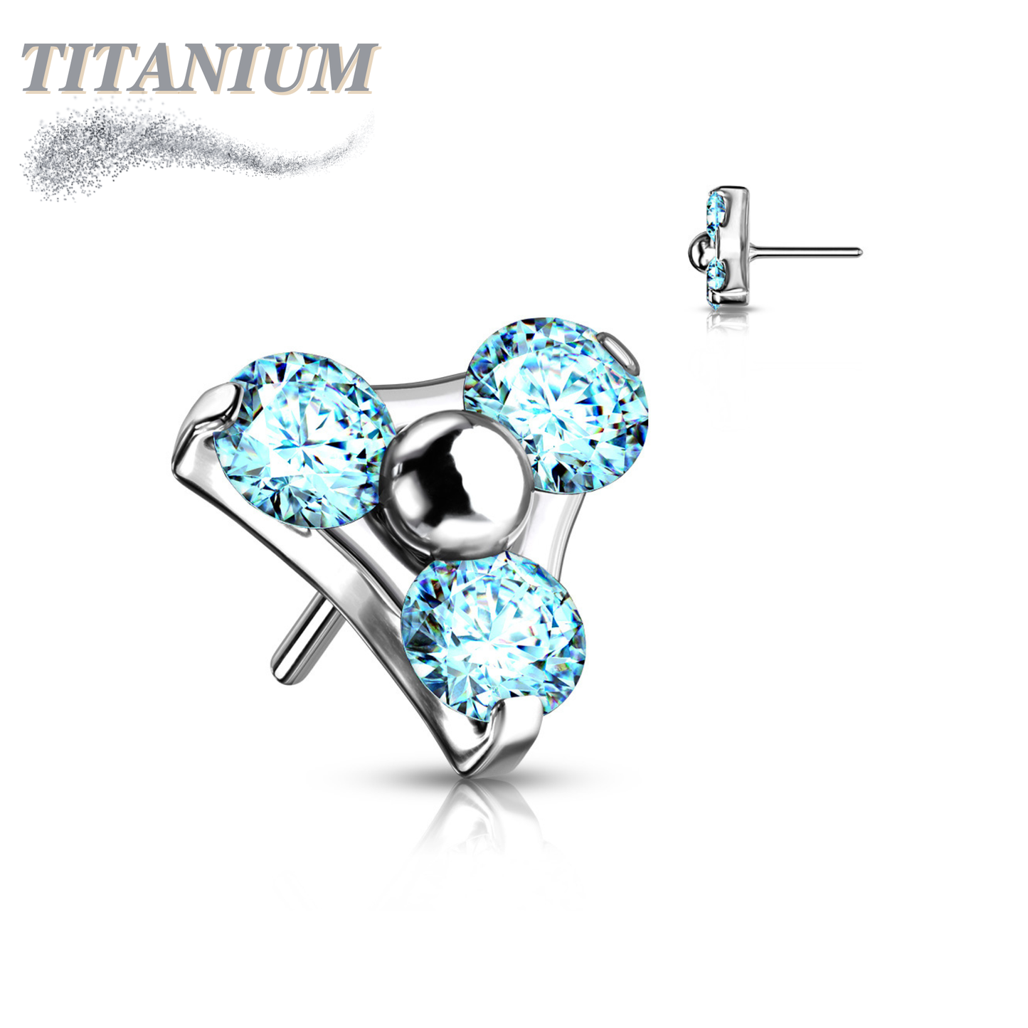 Titanium Threadless Zircon Trinity Triangle (Top Only)