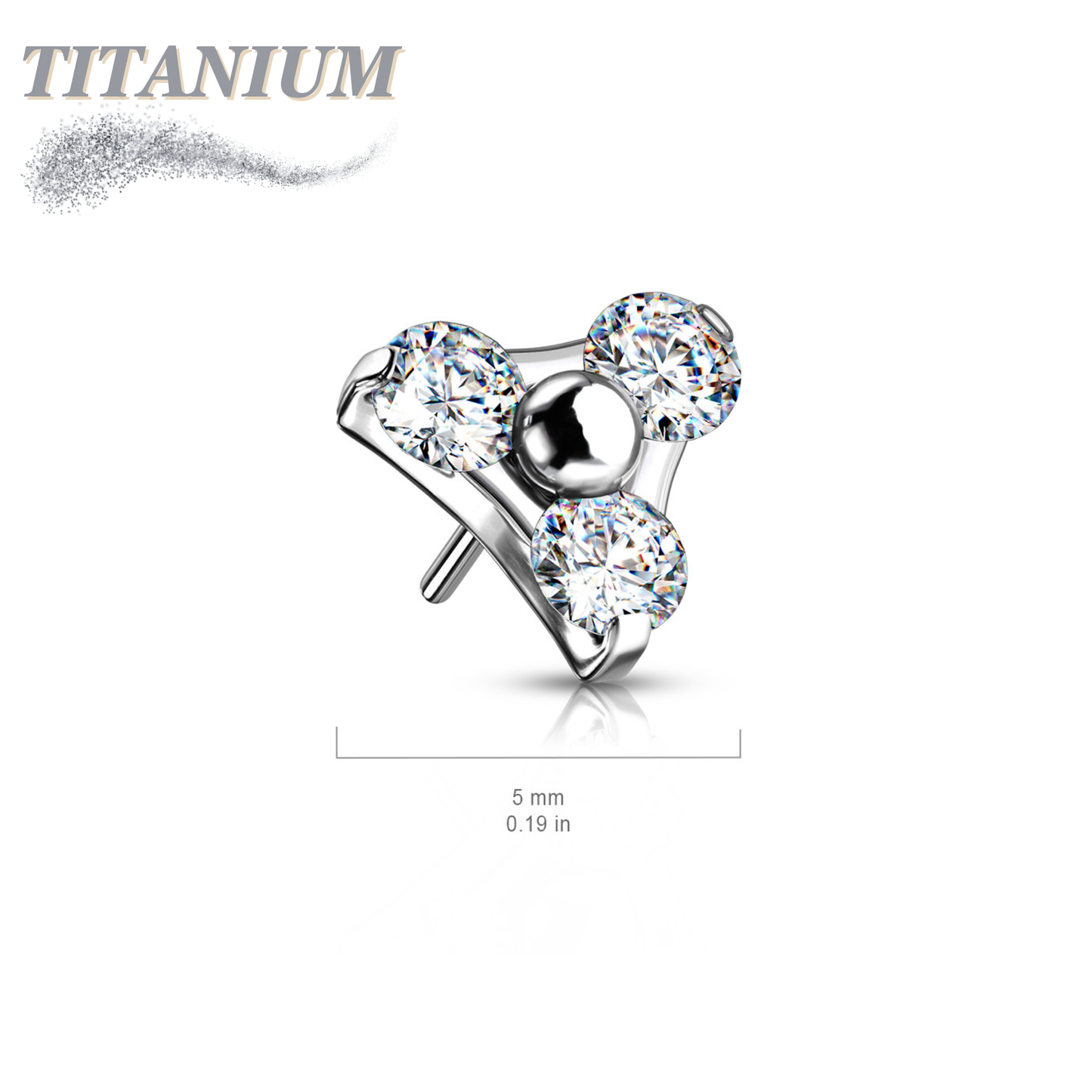 Titanium Threadless Zircon Trinity Triangle (Top Only)