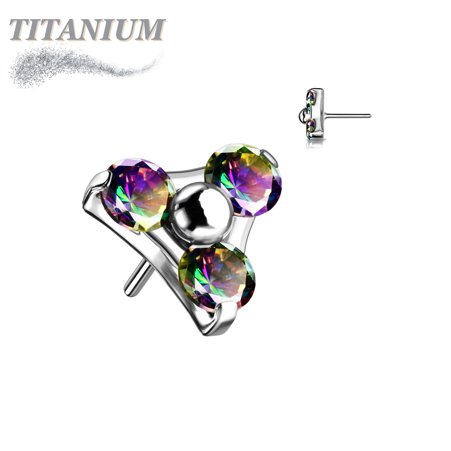 Titanium Threadless Zircon Trinity Triangle (Top Only)