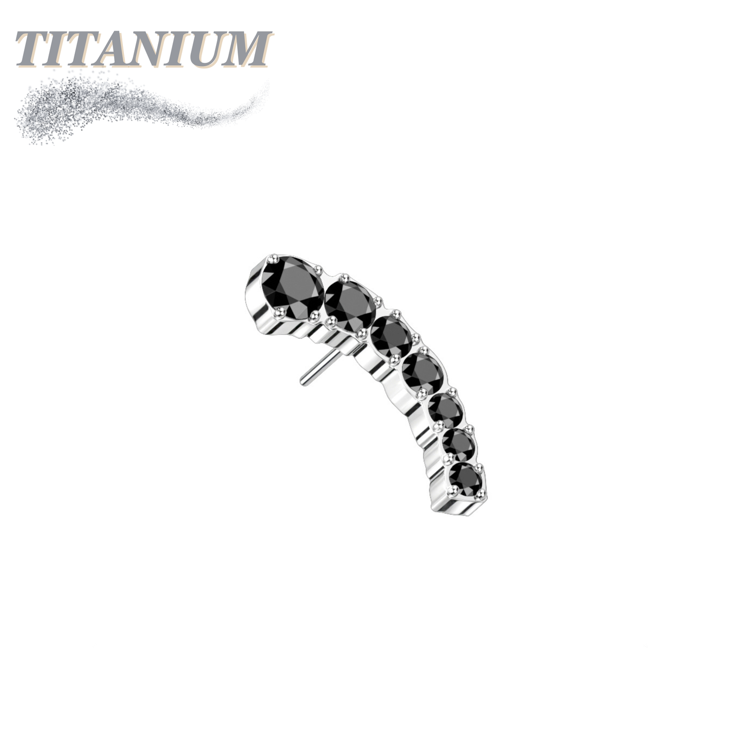 Titanium Threadless Prong Set Descending 7 CZ Curved (Top Only)