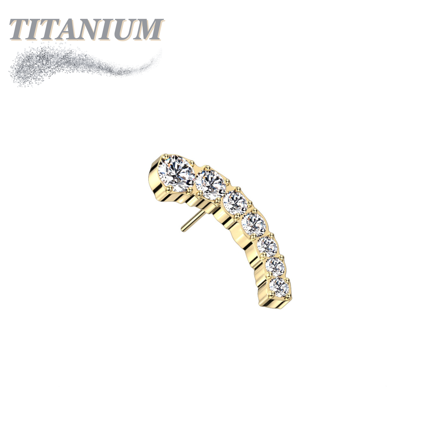 Titanium Threadless Prong Set Descending 7 CZ Curved (Top Only)