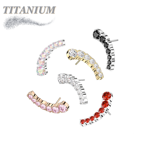Threadless Titanium Prong Set Descending 7 CZ Curved Top Only
