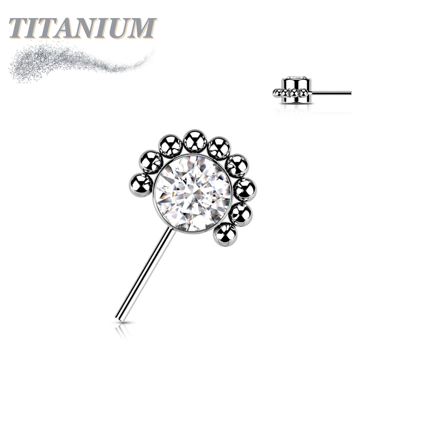 Titanium Threadless Forward Facing Gem or Opal with Beaded Micro Ball Edge (Top Only)