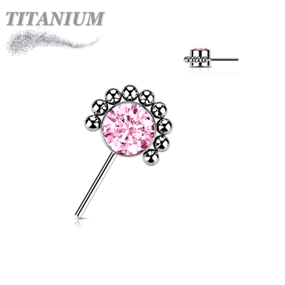Titanium Threadless Forward Facing Gem or Opal with Beaded Micro Ball Edge (Top Only)