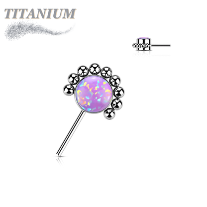 Titanium Threadless Forward Facing Gem or Opal with Beaded Micro Ball Edge (Top Only)