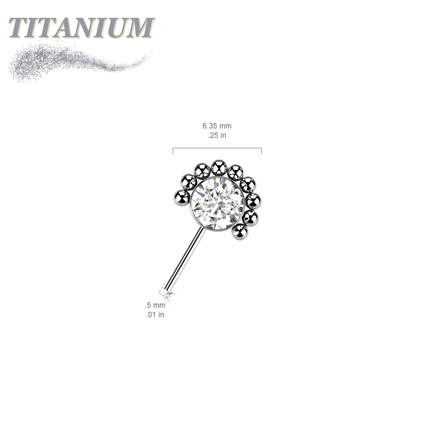 Titanium Threadless Forward Facing Gem or Opal with Beaded Micro Ball Edge (Top Only)