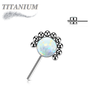 Titanium Threadless Forward Facing Gem or Opal with Beaded Micro Ball Edge (Top Only)