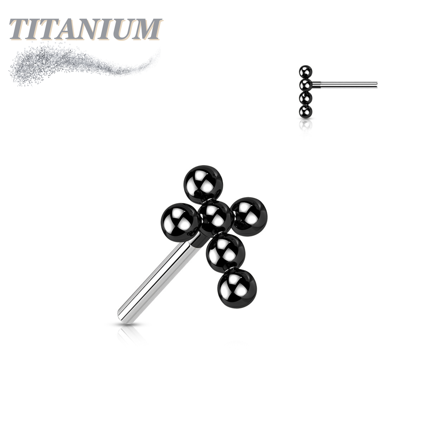 Titanium Threadless Beaded Ball Cross (Top Only)