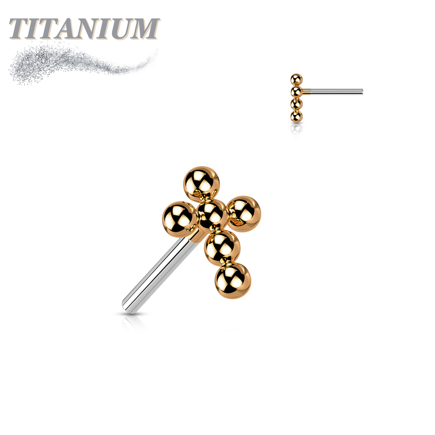 Titanium Threadless Beaded Ball Cross (Top Only)