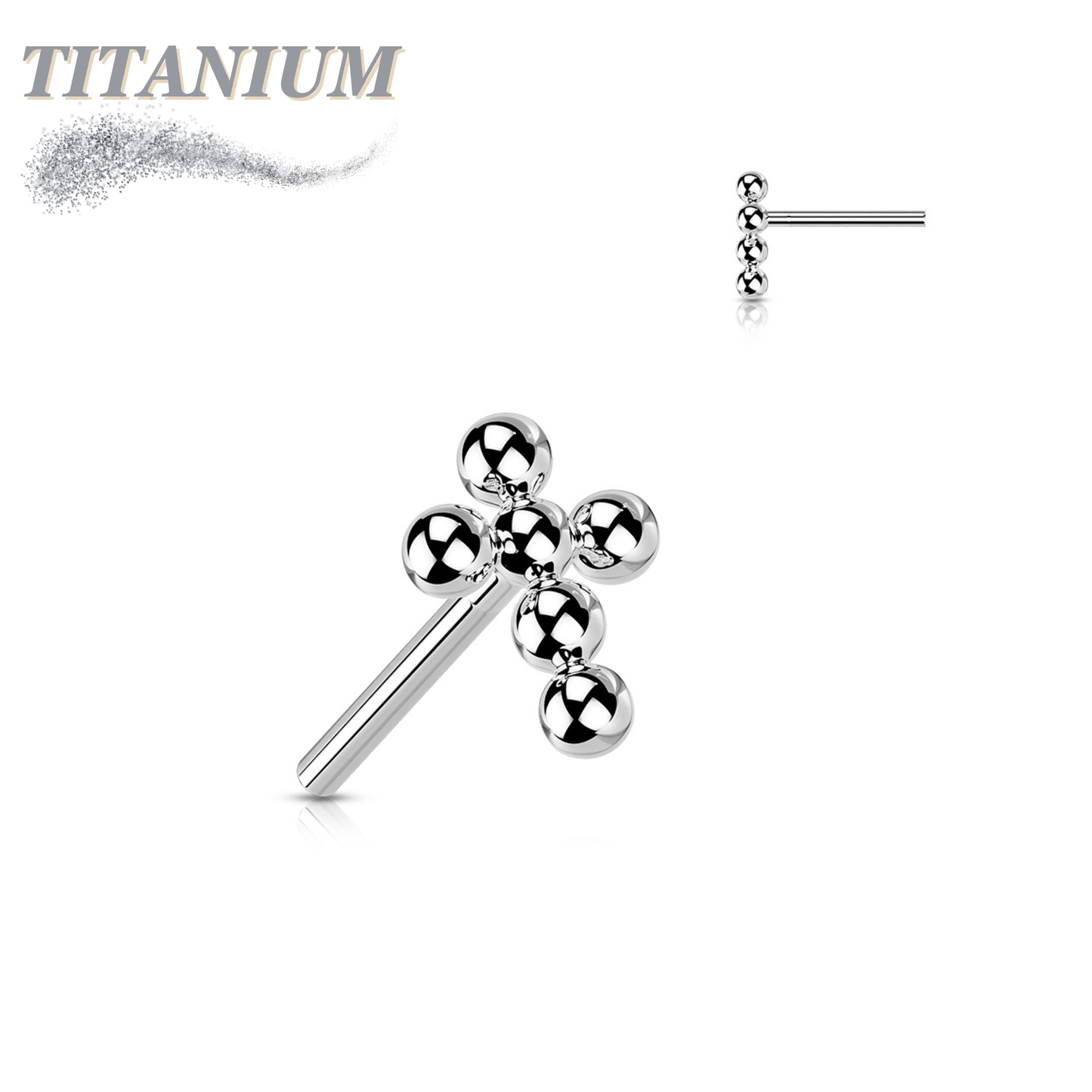 Titanium Threadless Beaded Ball Cross (Top Only)