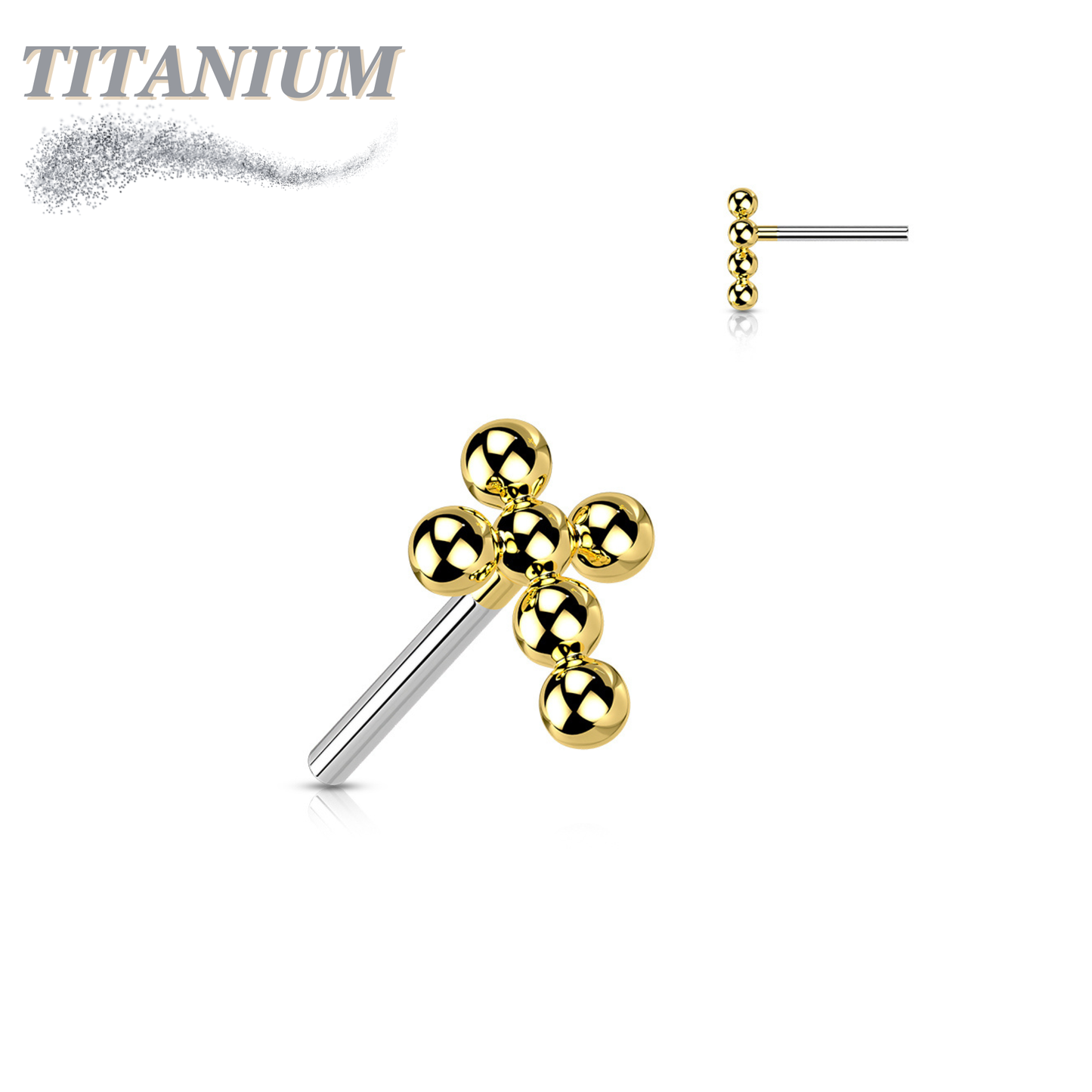 Titanium Threadless Beaded Ball Cross (Top Only)