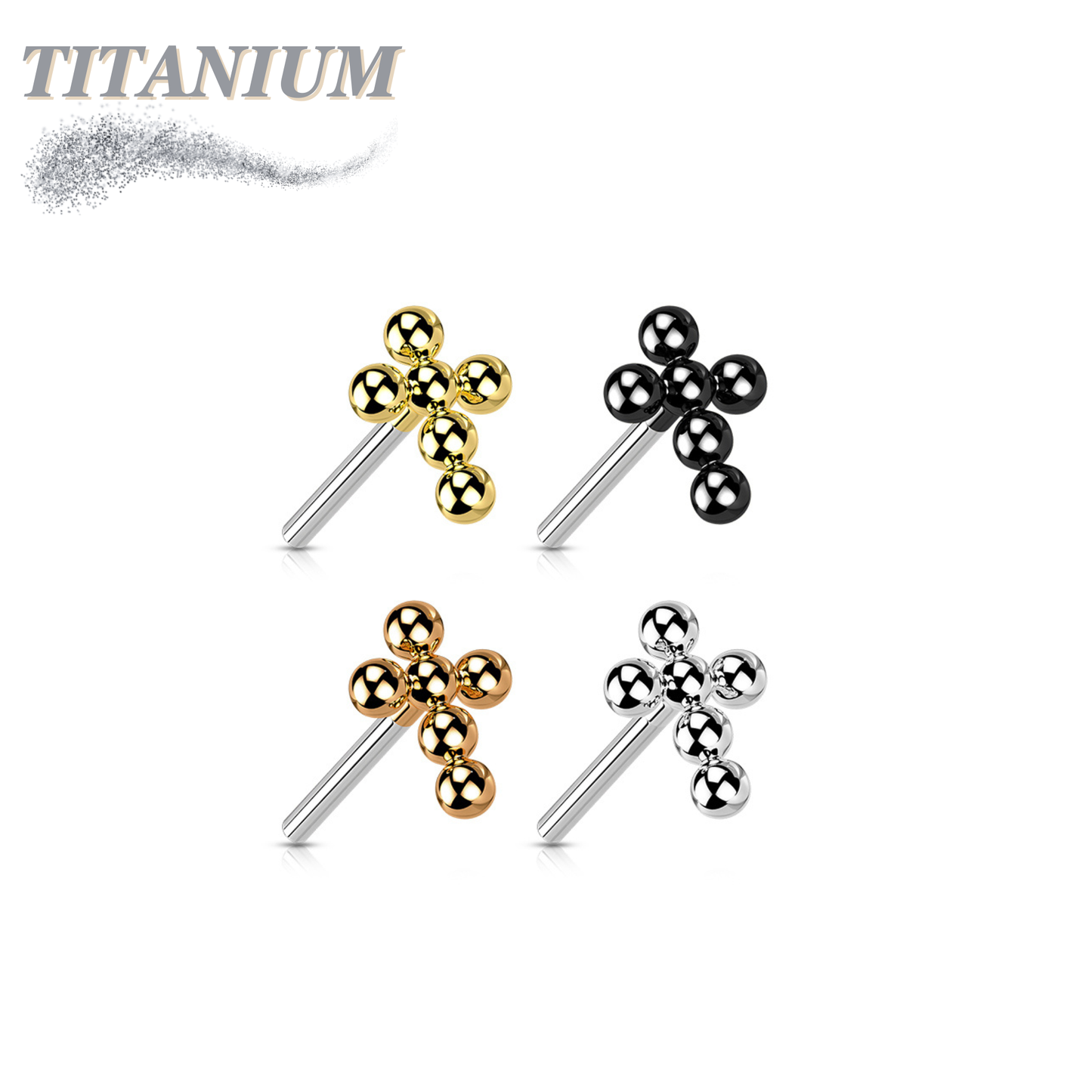 Titanium Threadless Beaded Ball Cross (Top Only)