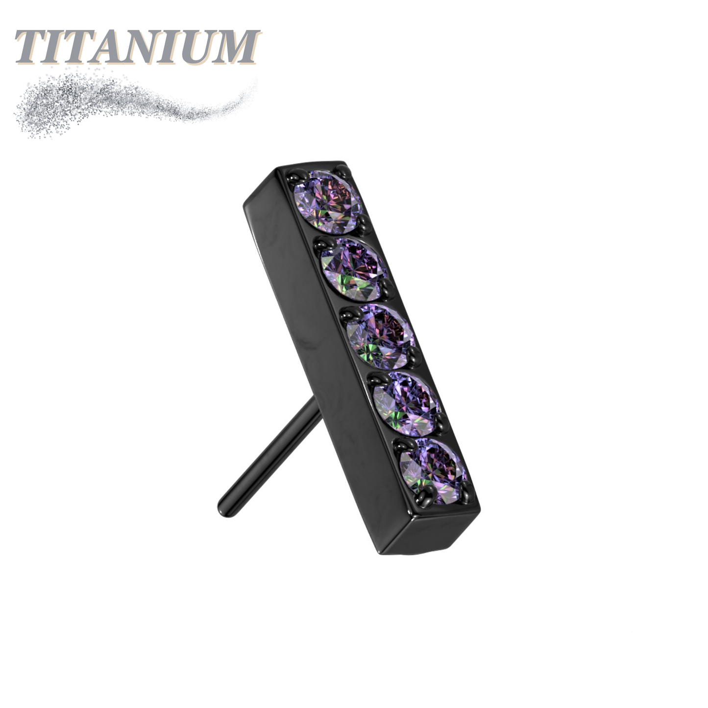 Titanium Threadless 5 CNC Set CZ Lined Straight Bar (Top Only)