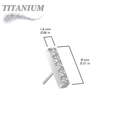 Titanium Threadless 5 CNC Set CZ Lined Straight Bar (Top Only)