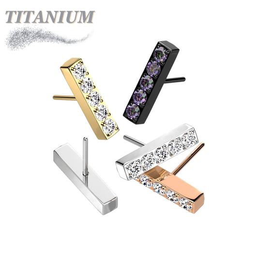 Titanium Threadless 5 CNC Set CZ Lined Straight Bar (Top Only)