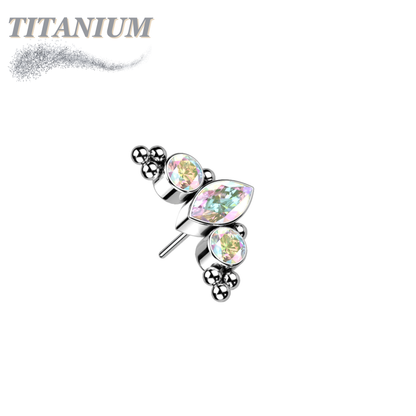 Titanium Threadless Top with Marquise CZ Surrounded by CZ & Ball Cluster (Top Only)