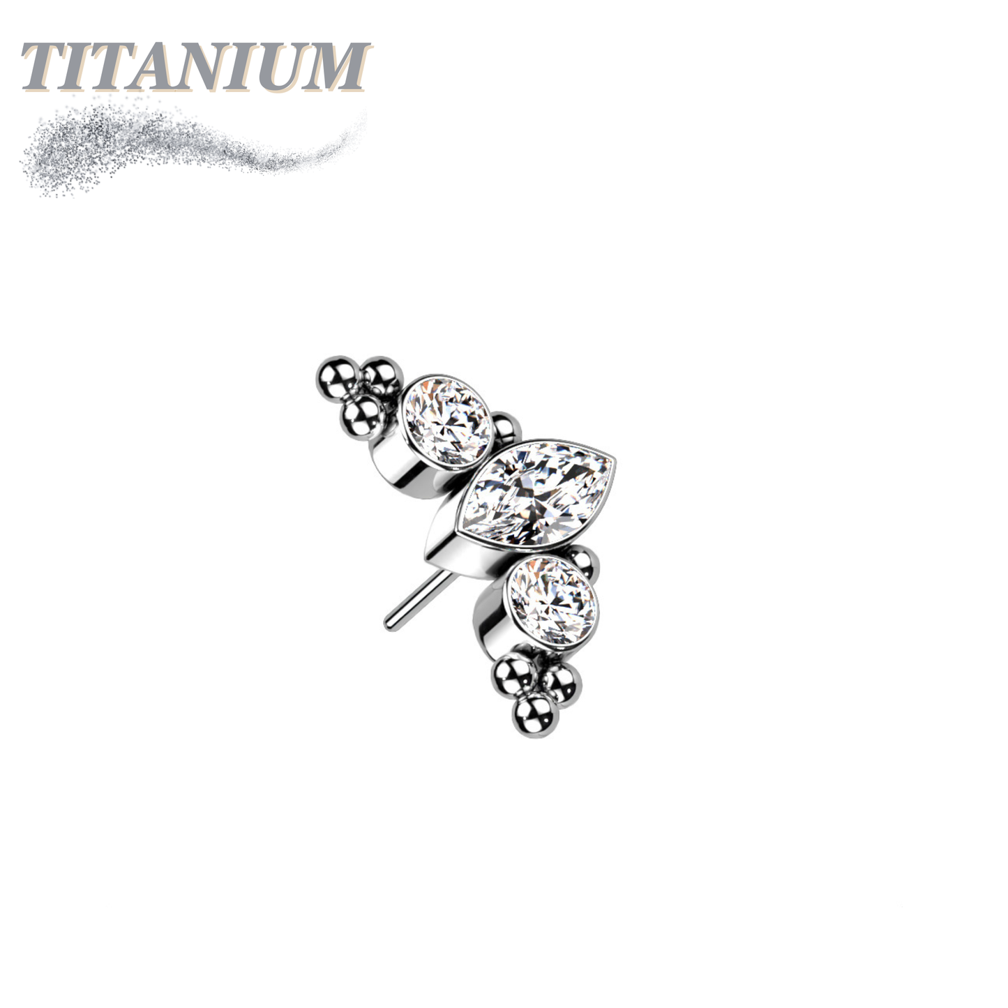 Titanium Threadless Top with Marquise CZ Surrounded by CZ & Ball Cluster (Top Only)