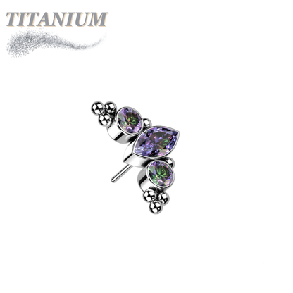 Titanium Threadless Top with Marquise CZ Surrounded by CZ & Ball Cluster (Top Only)