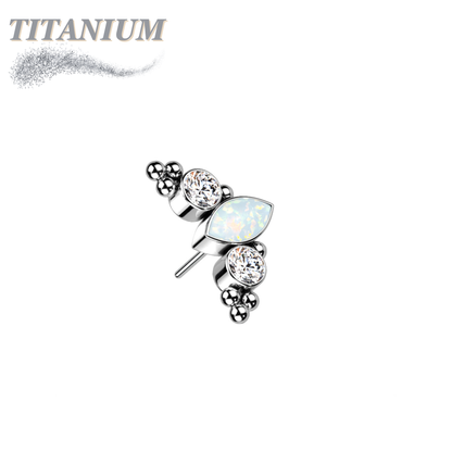 Titanium Threadless Top with Marquise CZ Surrounded by CZ & Ball Cluster (Top Only)