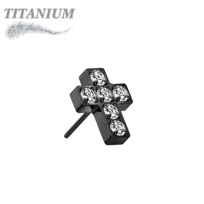Titanium Threadless 6 CNC Set CZ Cross (Top Only)