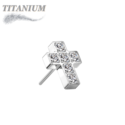Titanium Threadless 6 CNC Set CZ Cross (Top Only)