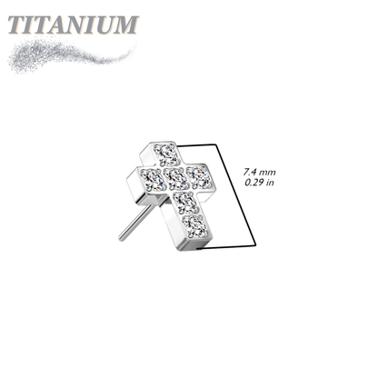 Titanium Threadless 6 CNC Set CZ Cross (Top Only)