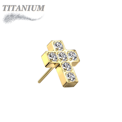 Titanium Threadless 6 CNC Set CZ Cross (Top Only)