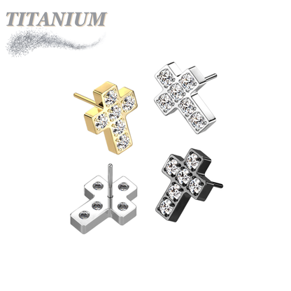 Titanium Threadless 6 CNC Set CZ Cross (Top Only)