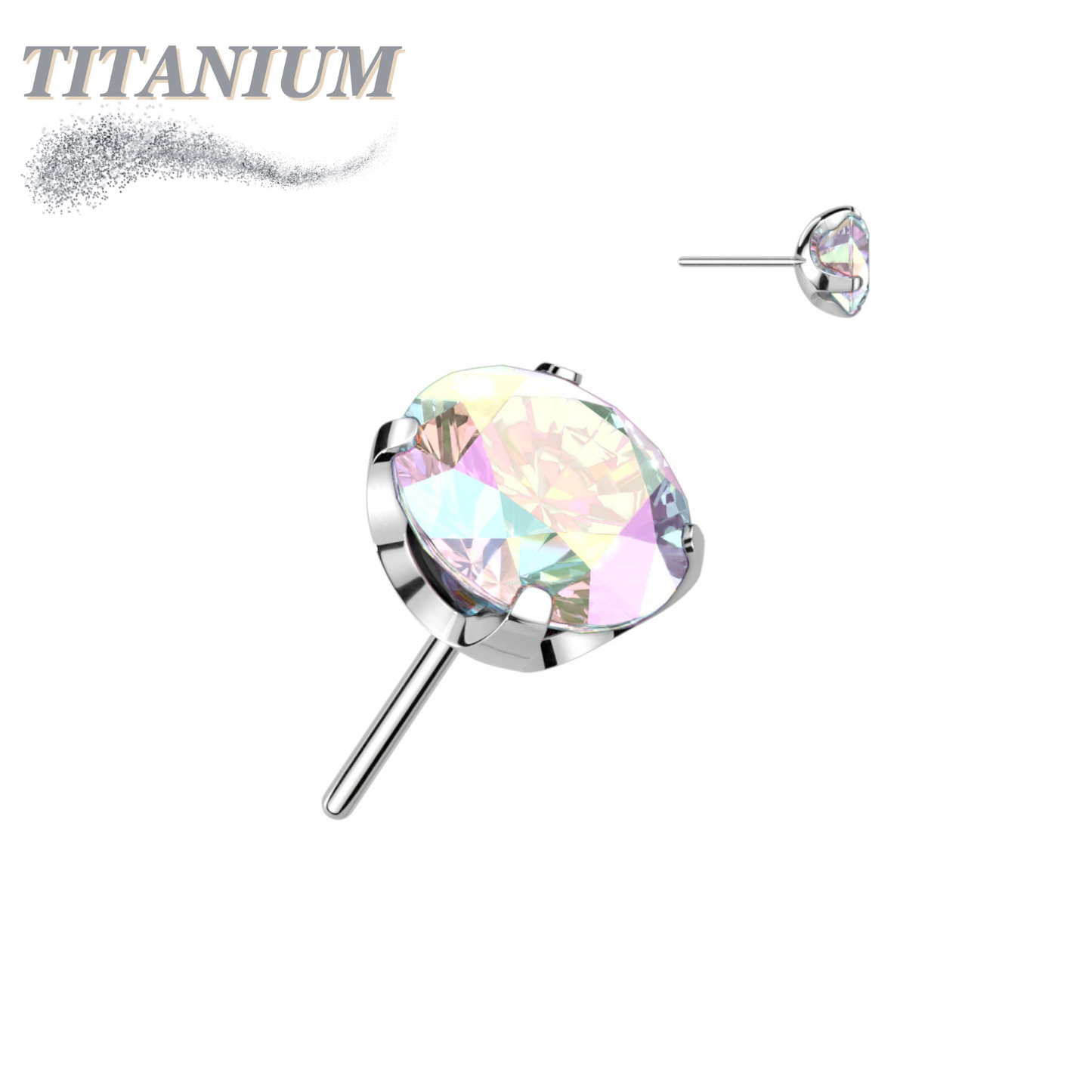 Titanium Threadless CNC Cut Round Gem in Claw Set (Top Only)