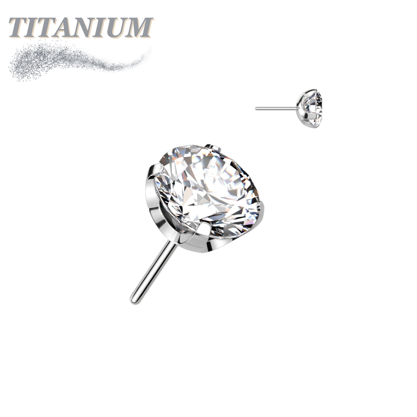 Titanium Threadless CNC Cut Round Gem in Claw Set (Top Only)