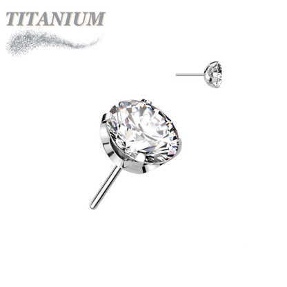 Titanium Threadless CNC Cut Round Gem in Claw Set (Top Only)