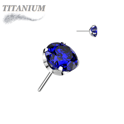 Titanium Threadless CNC Cut Round Gem in Claw Set (Top Only)